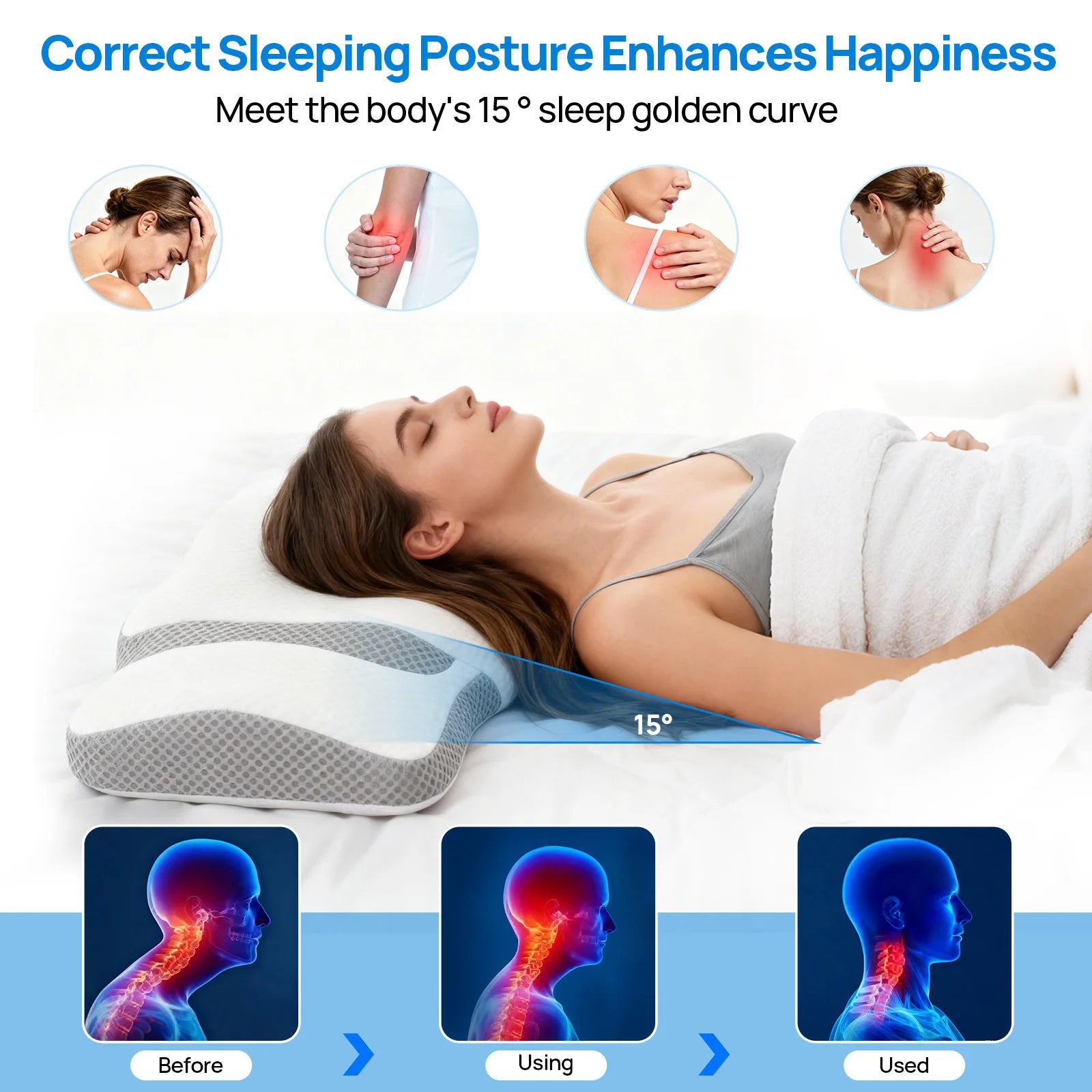 JHK Queen Cervical Contour Pillow